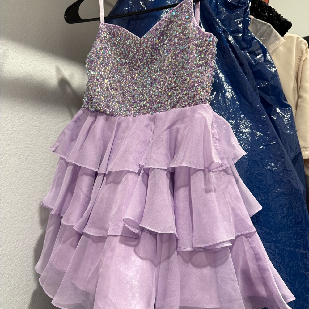 Sparkling Lilac Kids Dress with Sequin Bodice